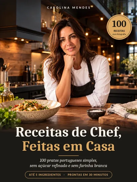 Capa do livro Receitas de Chef, Feitas em Casa, de Carolina Mendes